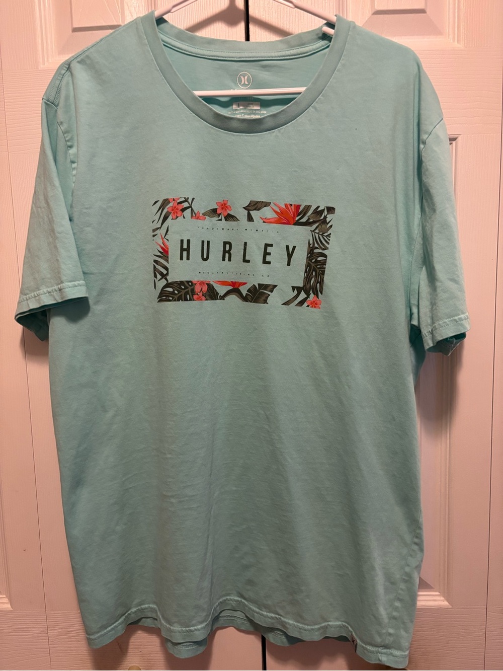 Hurley Men's Graphic Tee Mint Green Floral Box Logo Size XL